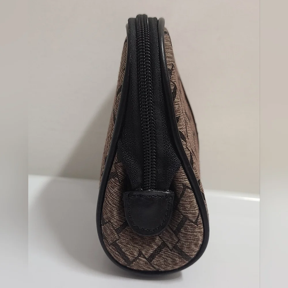 Longaberger Vintage Zip Top Signature Cosmetic Case Brown Diamond Print